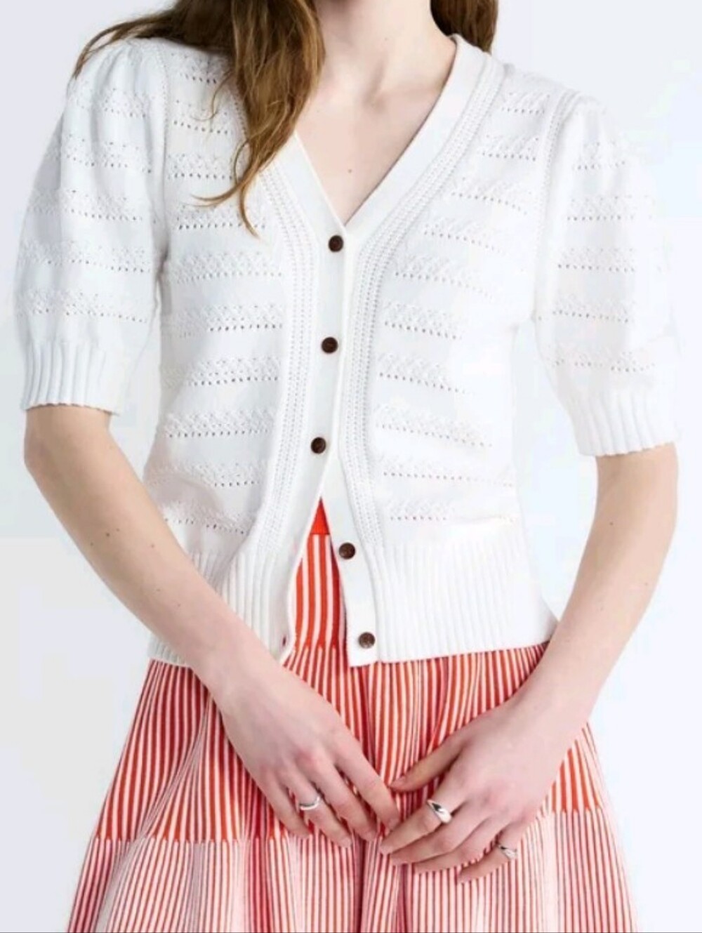 NWT Free Assembly White Short-Sleeve Knit Cardigan 100% Cotton Sweater Size XL